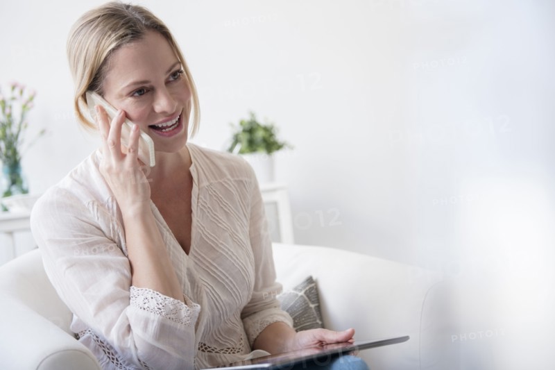 Caucasian woman talking on cell phone