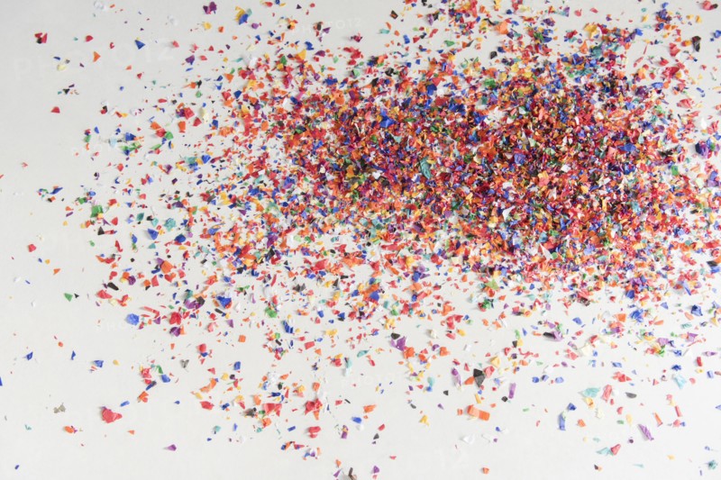 Confetti on white floor