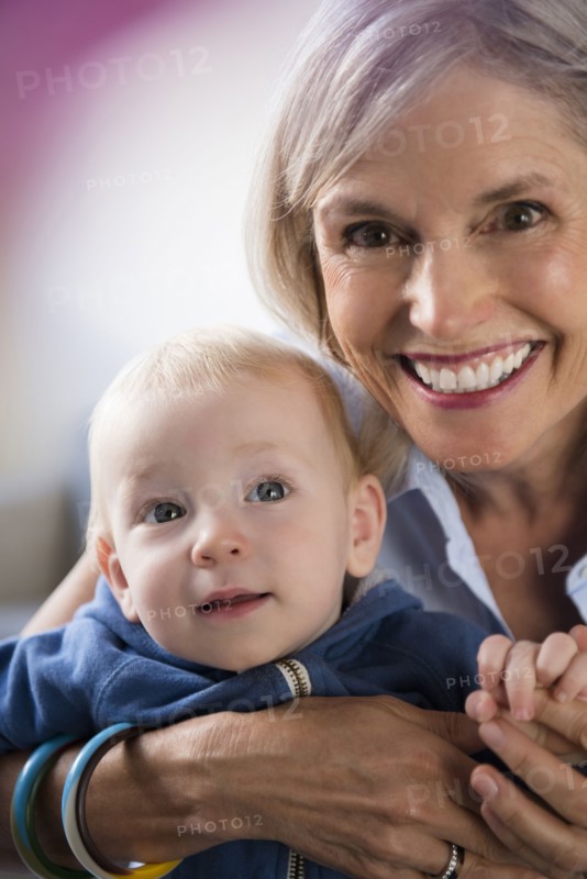 Portrait of smiling Caucasian grandmother and baby grandson