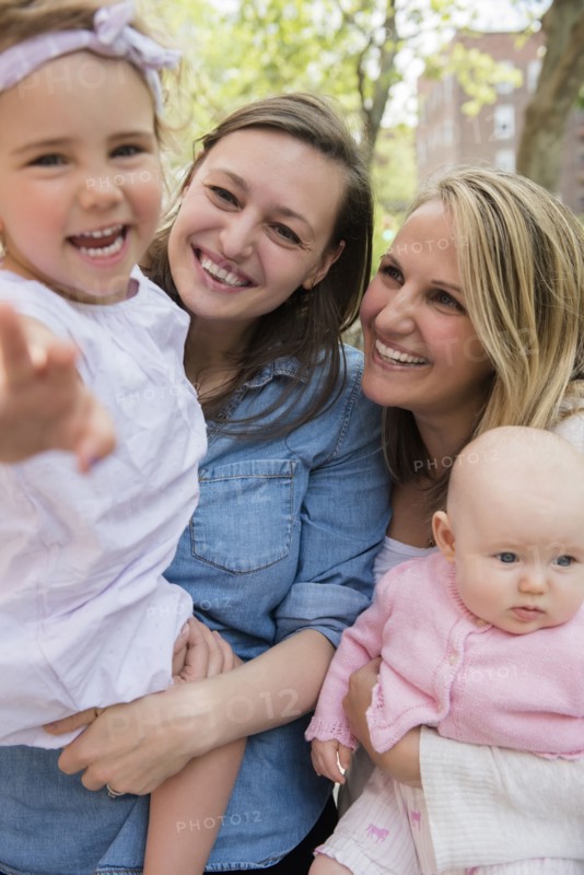 Portrait of Caucasian mothers and daughters