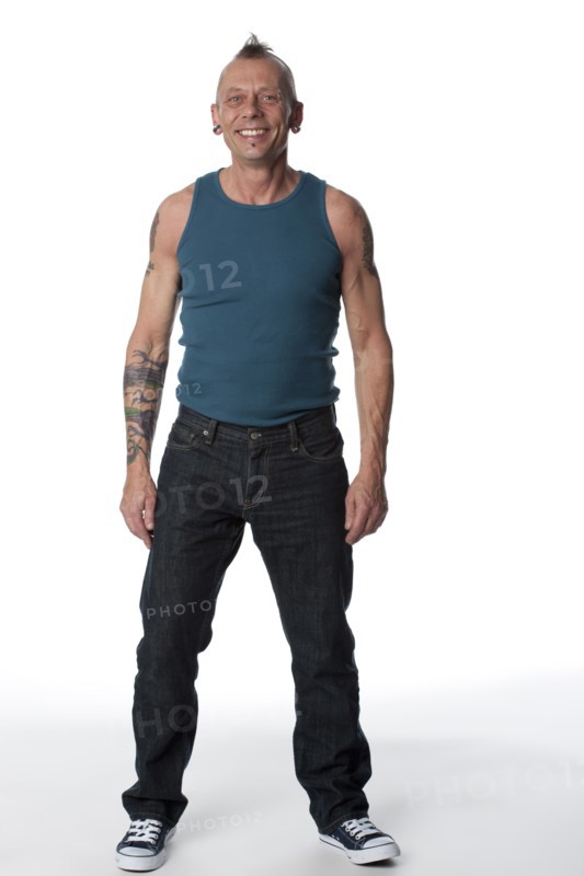 Smiling Caucasian man with tattoos