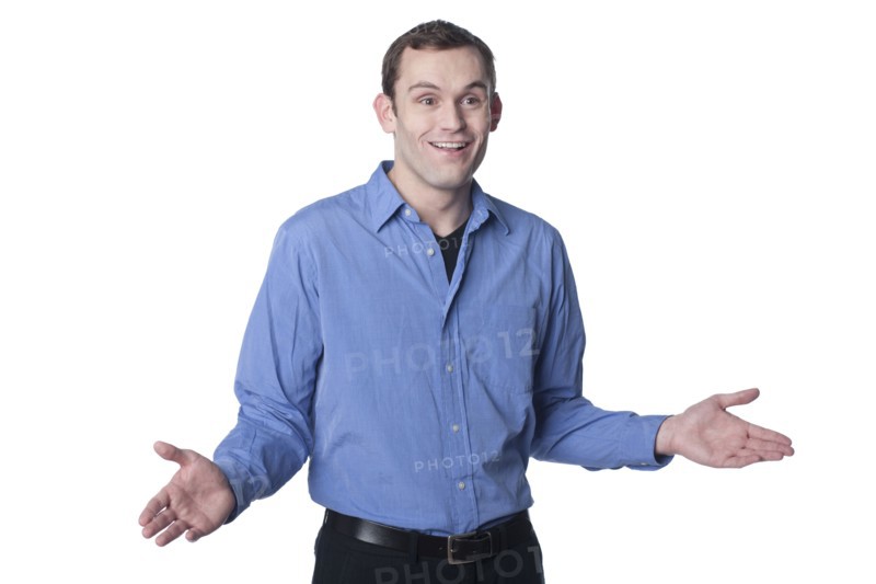 Caucasian man with arms outstretched