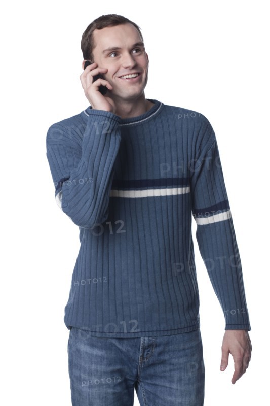 Caucasian man talking on cell phone