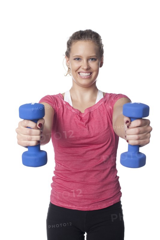 Caucasian woman lifting hand weights