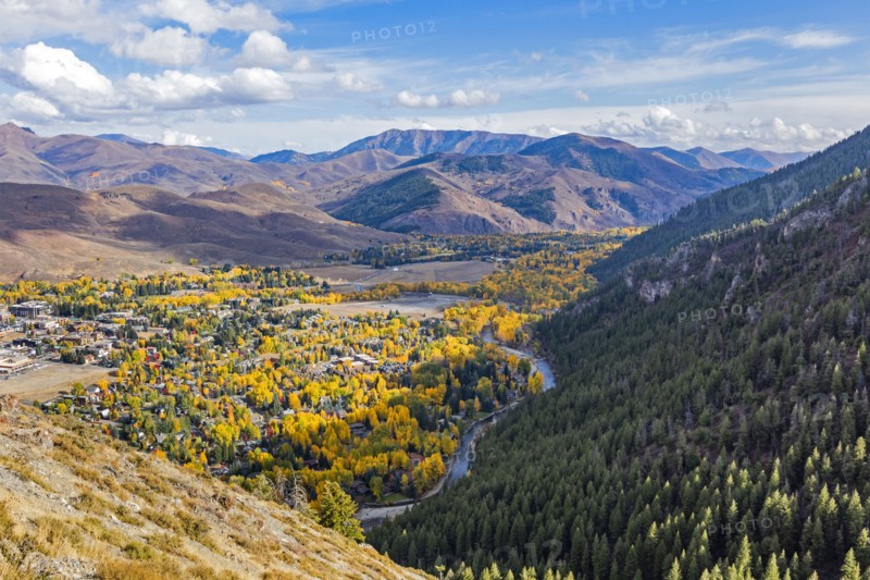 Town in valley in Autumn
