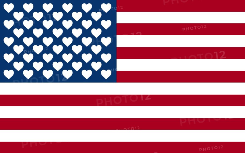 Amercian flag with hearts in place of stars