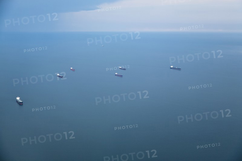 Tankers on ocean, aerial view