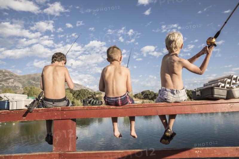 Utah, Highland, Rear view of shirtless boys
