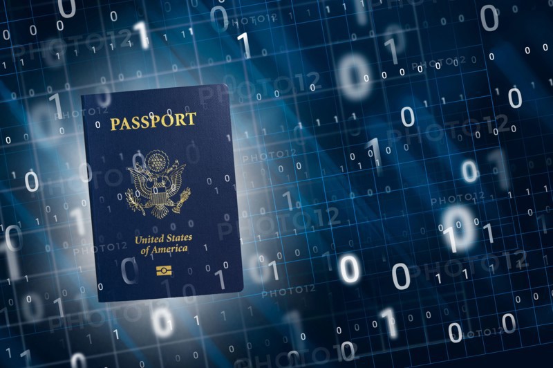 US e-passport with security chip and binary numbers