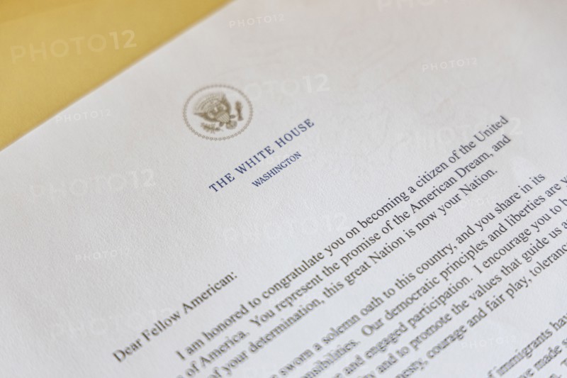 US citizenship welcome letter from President