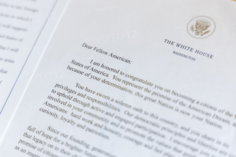 US citizenship welcome letter from President