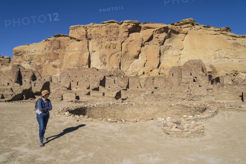 Tourist at Pueblo Bonito at Chaco Culture National Historical Park