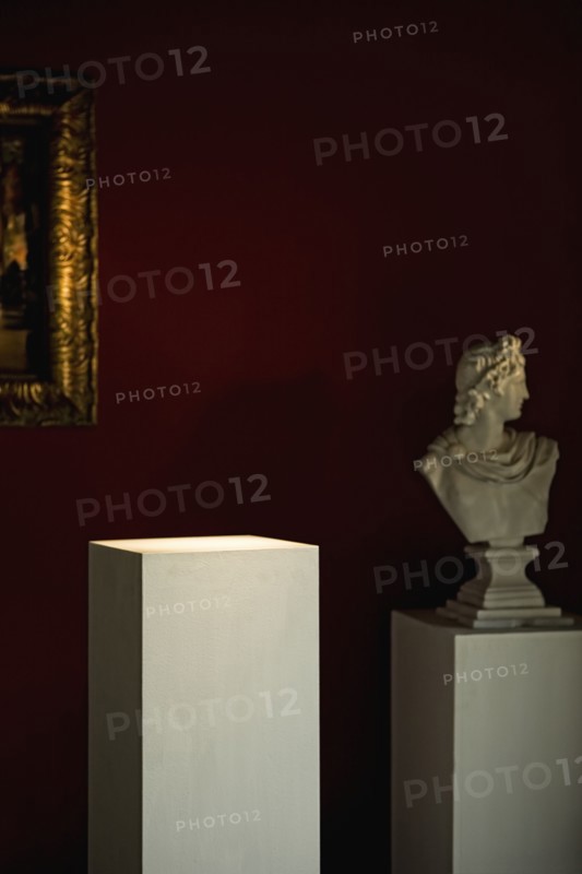 Interior of art museum at night