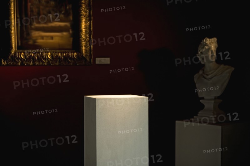 Interior of art museum at night