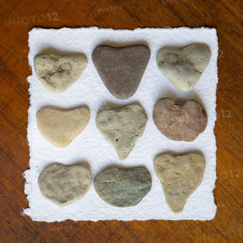 Collection of heart shaped stones on paper