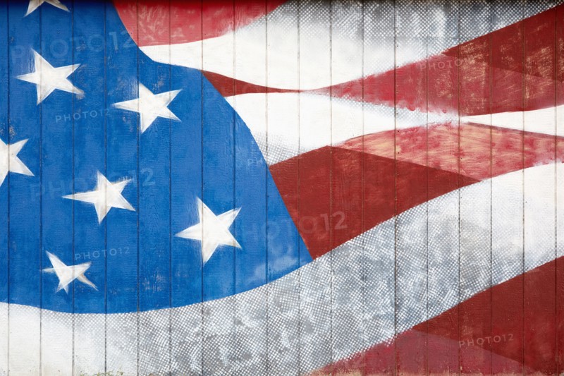 Close-up of American fag painted on wall