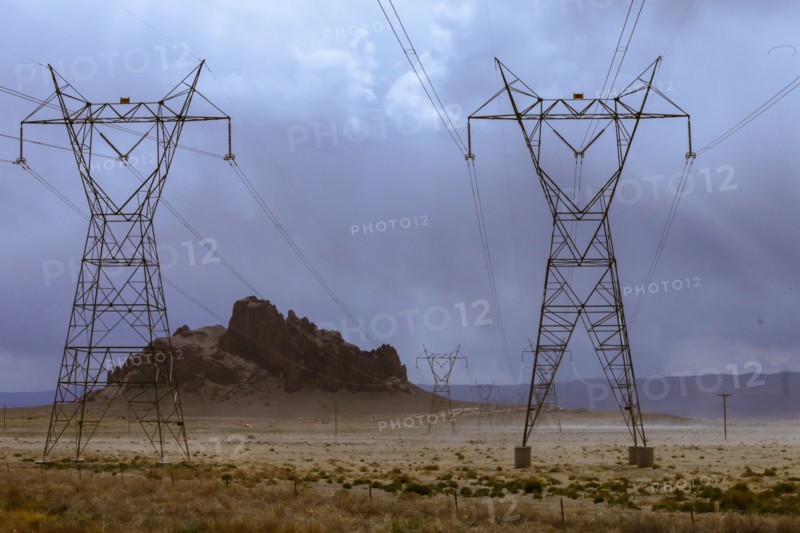 Electricity pylons in desert