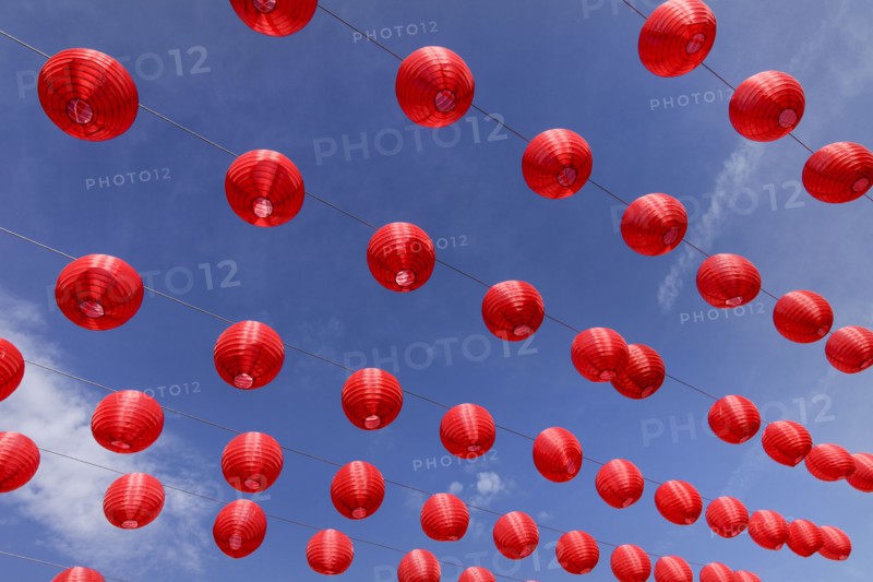 Chinese lanterns against blue sky