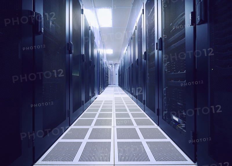 Rows of server racks in data center