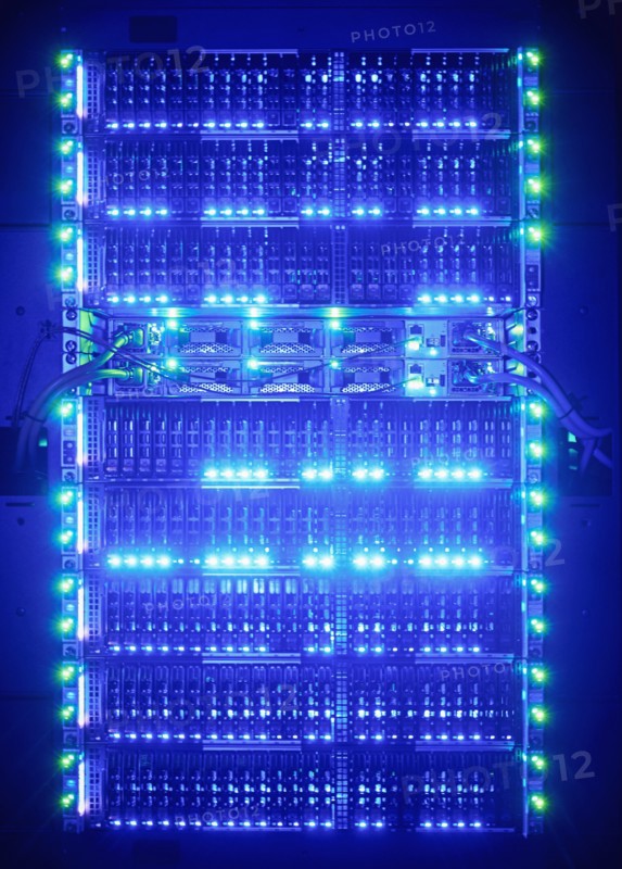 Illuminated network cables in server room