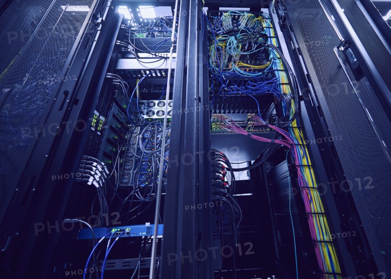 Server rack with network cables