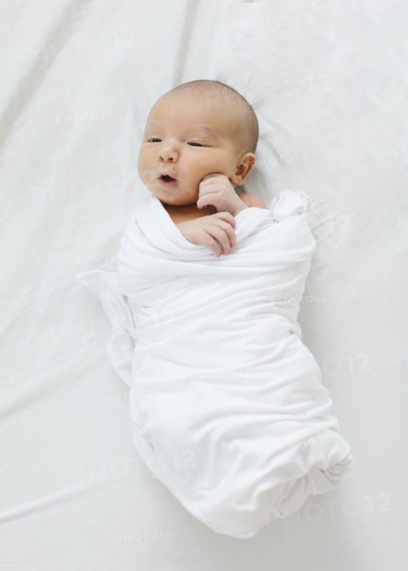 Overhead view of newborn baby boy