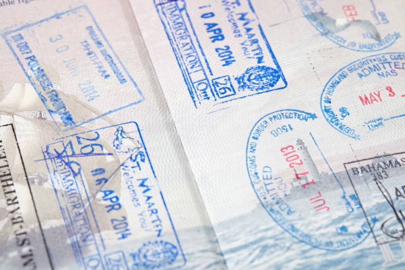 Close-up of passport stamps