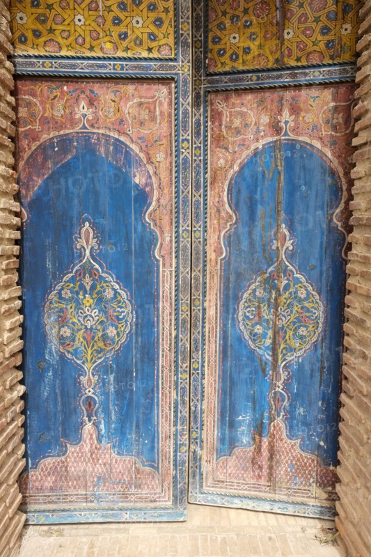 Old painted door at Saadian tombs from 16th century