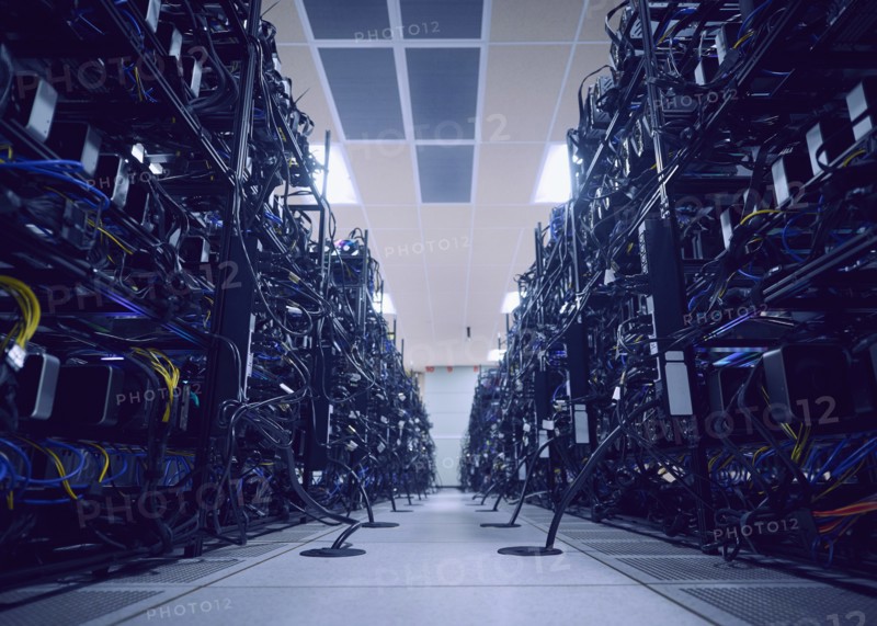 Network servers and cables in server room