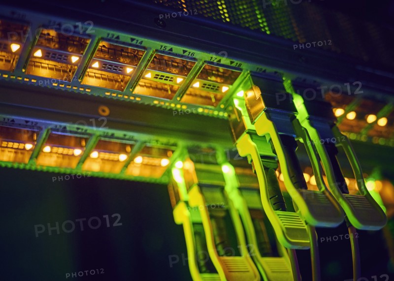 Close-up of computer cables in server room