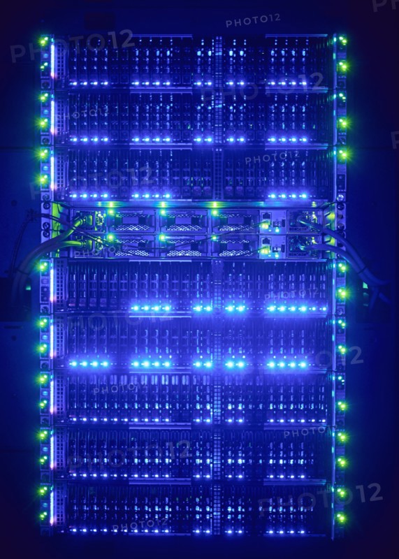 Illuminated server in server room