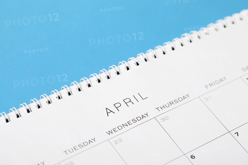 Studio shot of calendar showing April