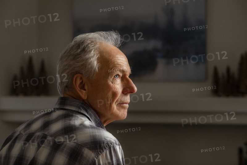 Profile view of senior man thinking