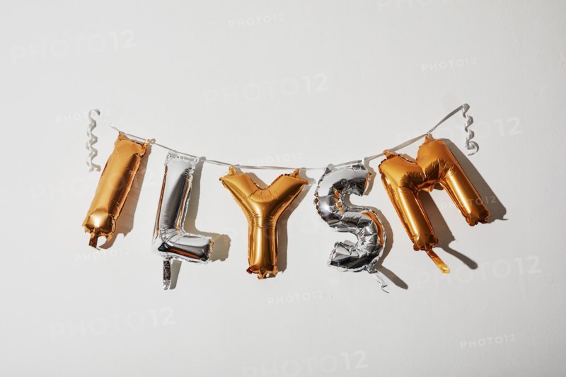 Gold and silver balloon ILYSM letters
