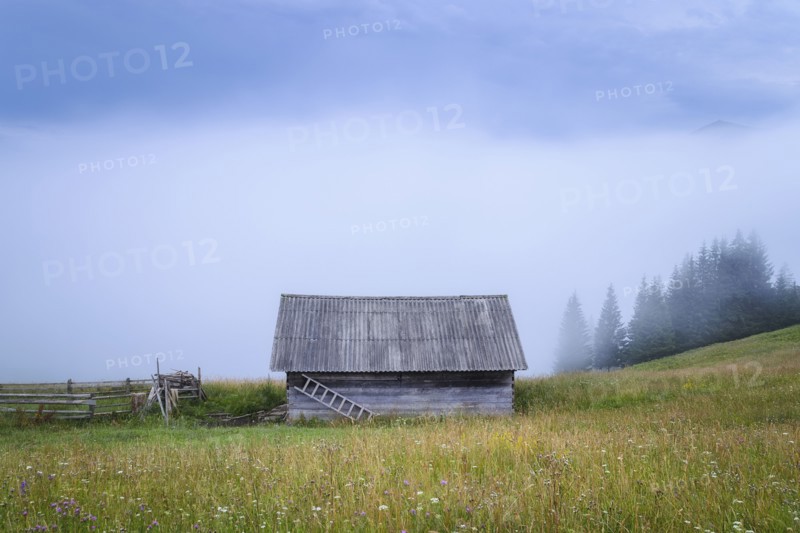Wooden hut in Carpathian Mountains