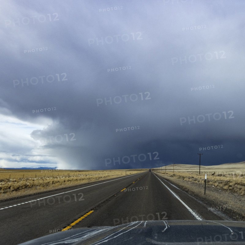 McDermitt, Highway leading towards storm clouds on horizon