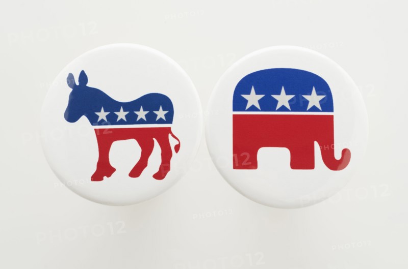 Studio shot of USA political party buttons