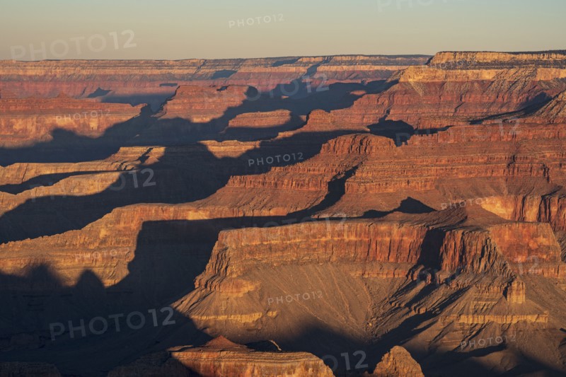 Aerial view of south rim of Grand Canyon at sunset
