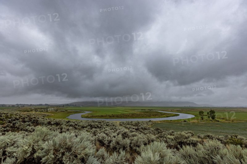 Heavy storm clouds over oxbow bend