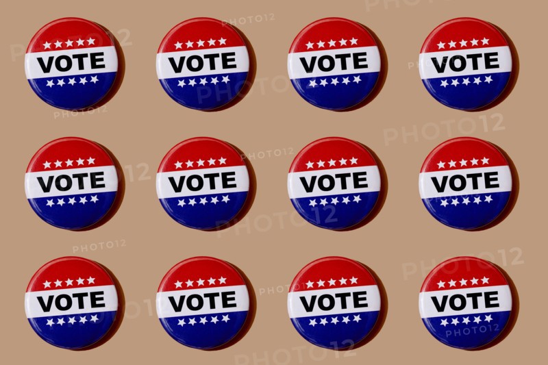 Studio shot of Vote badges, New York, NY, USA