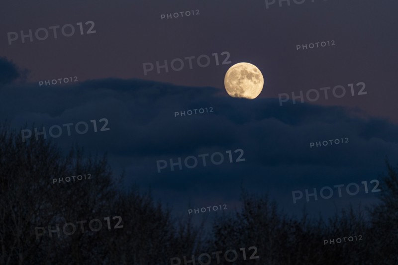 Full moon rising over clouds, Bellevue, Idaho, USA