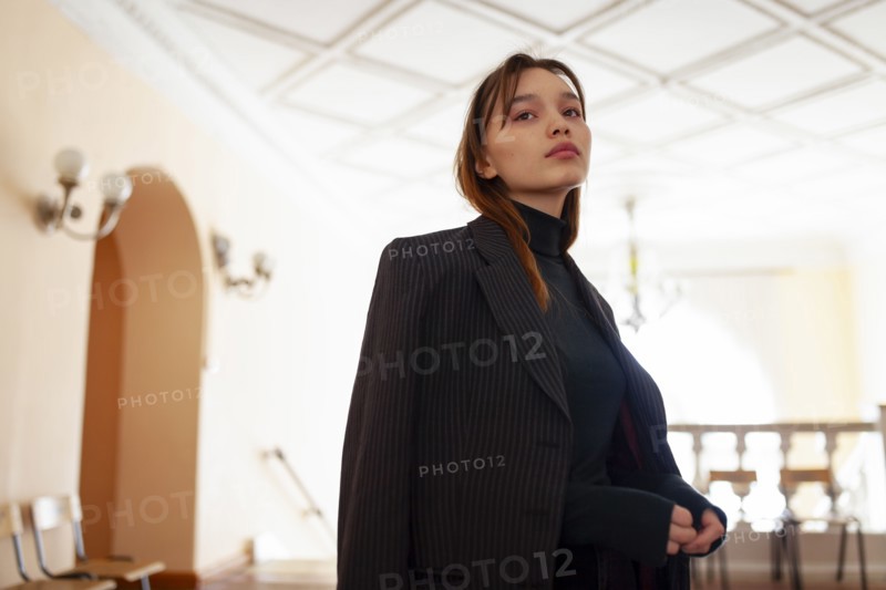 Portrait of woman standing in hallway, Novosibirsk, , Russia