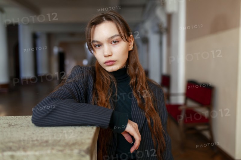 Portrait of woman standing in hallway, Novosibirsk, , Russia