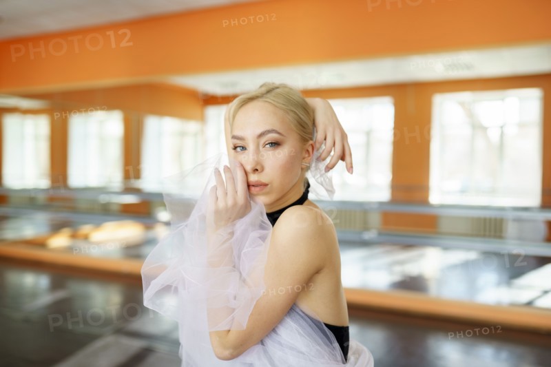 Portrait of ballerina in ballet studio, Omsk, , Russia