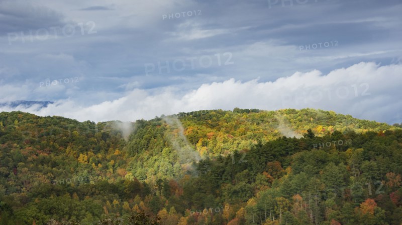 USA, Tennessee, Pittman Center, Forested Smoky Mountains in early morning sunlight, , Tennessee, USA