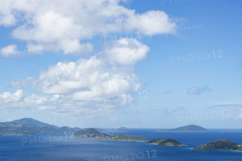 USA, United States Virgin Islands, St. John, St. Thomas, Clouds over Caribbean Sea and islands, St. John, United States Virgin Islands, USA