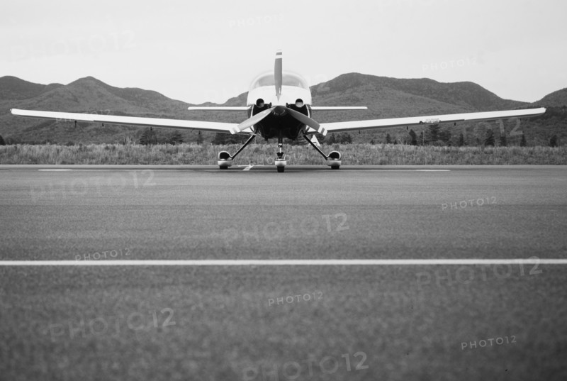 Single engine airplane at rural airport, Lake Placid, New York, USA