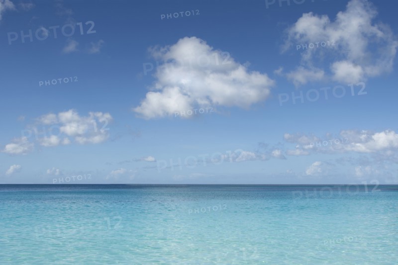 USA, Virgin Islands, Puffy clouds over calm Caribbean Sea, St. John, United States Virgin Islands, USA