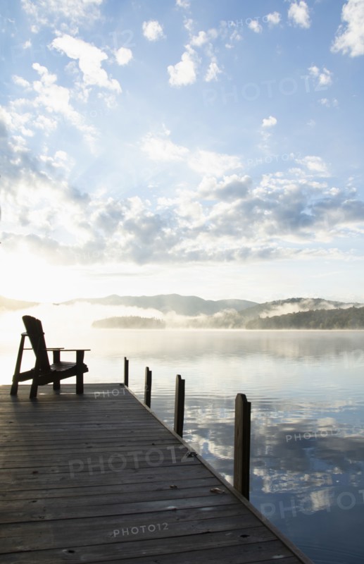 Boat dock at sunrise, Lake Placid, New York, USA, Lake Placid, New York, USA