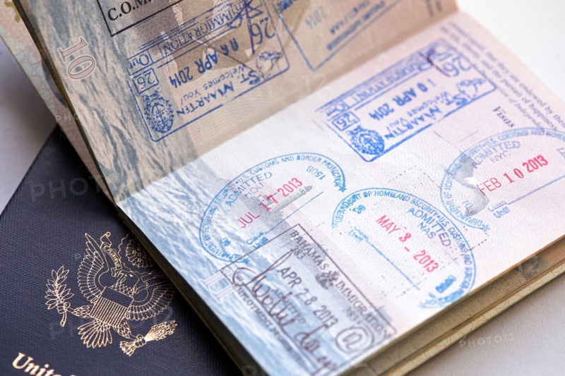 Studio shot of US passports with stamps, New York, New York, USA